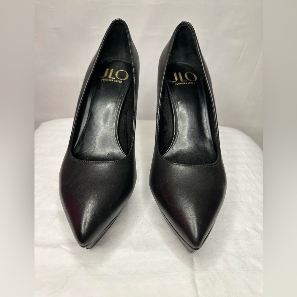 JLO Black Leather Platform Heels